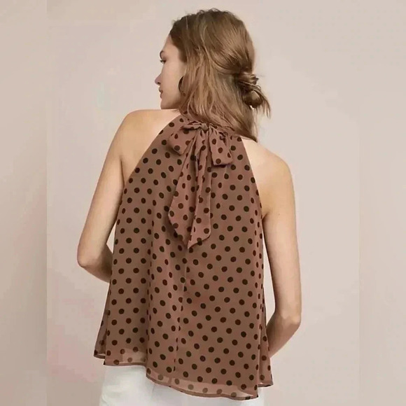NWT new Anthropologie Erin+ Ali Palais brown black polka dot sleeveless top M - Picture 3 of 13
